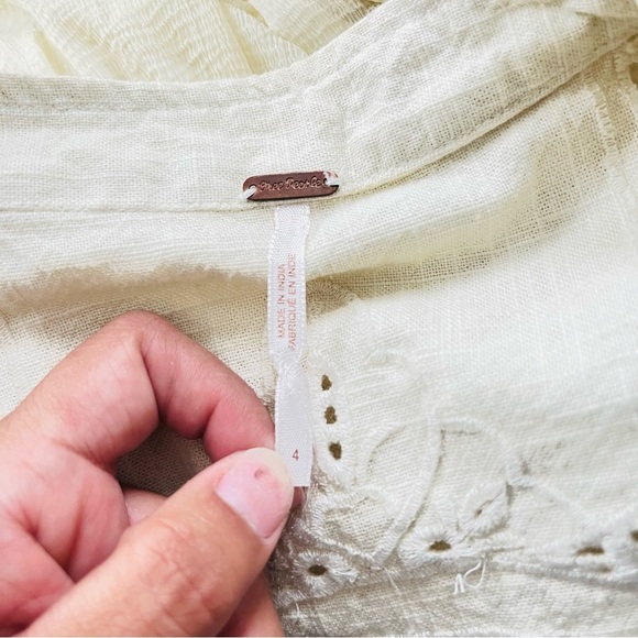 Free People Lace Mini long sleeve Dress Cream Eyelet Boho Coastal Romantic - Picture 6 of 7